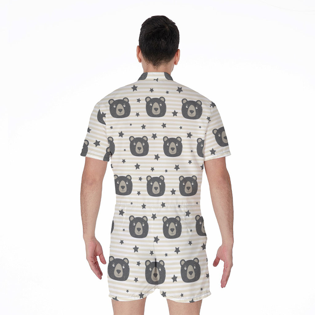 Cute Black Bear Pattern Print Men's Rompers