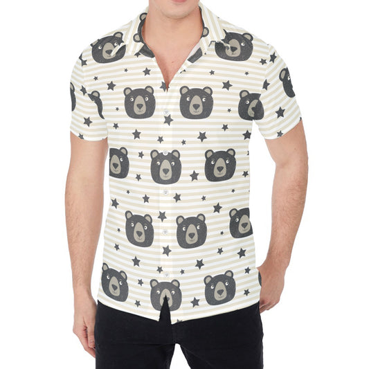 Cute Black Bear Pattern Print Men's Shirt