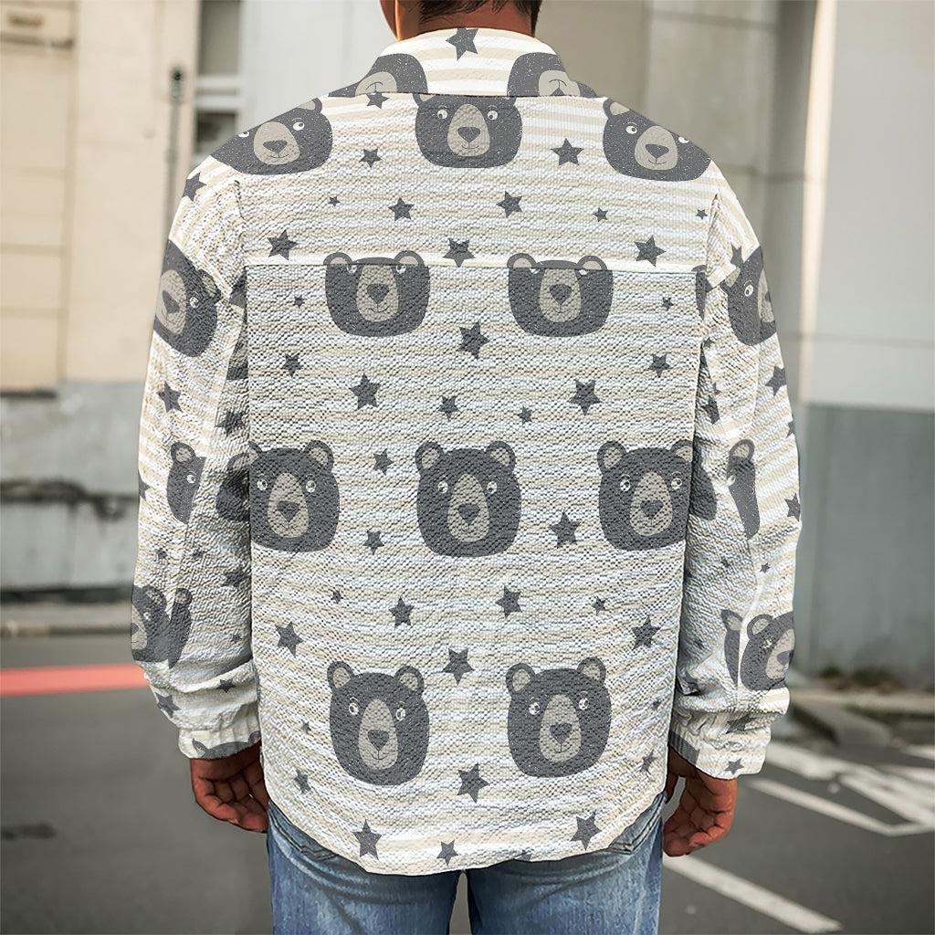 Cute Black Bear Pattern Print Men's Shirt Jacket