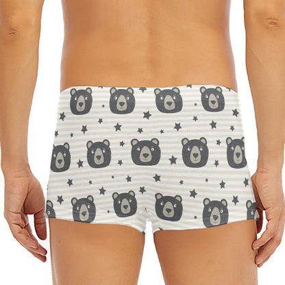 Cute Black Bear Pattern Print Men's Short Boxer Briefs