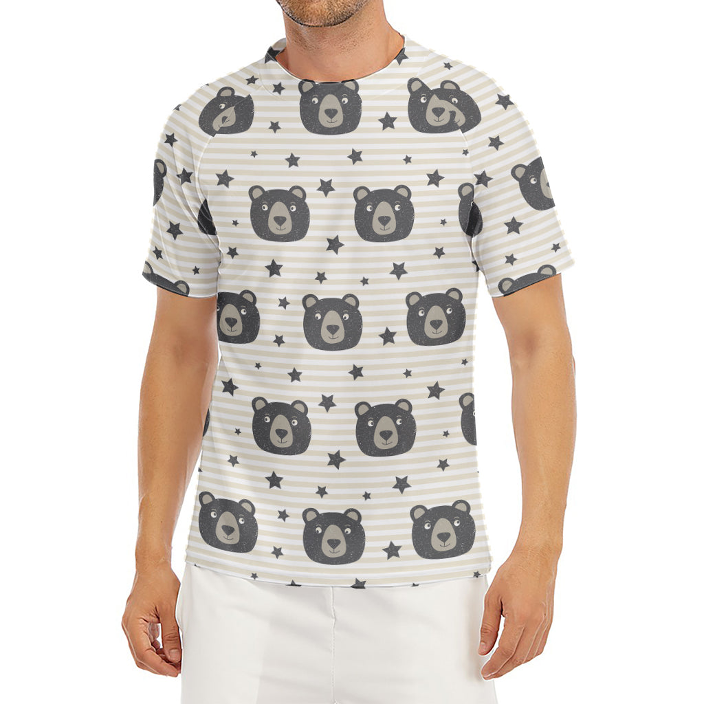 Cute Black Bear Pattern Print Men's Short Sleeve Rash Guard