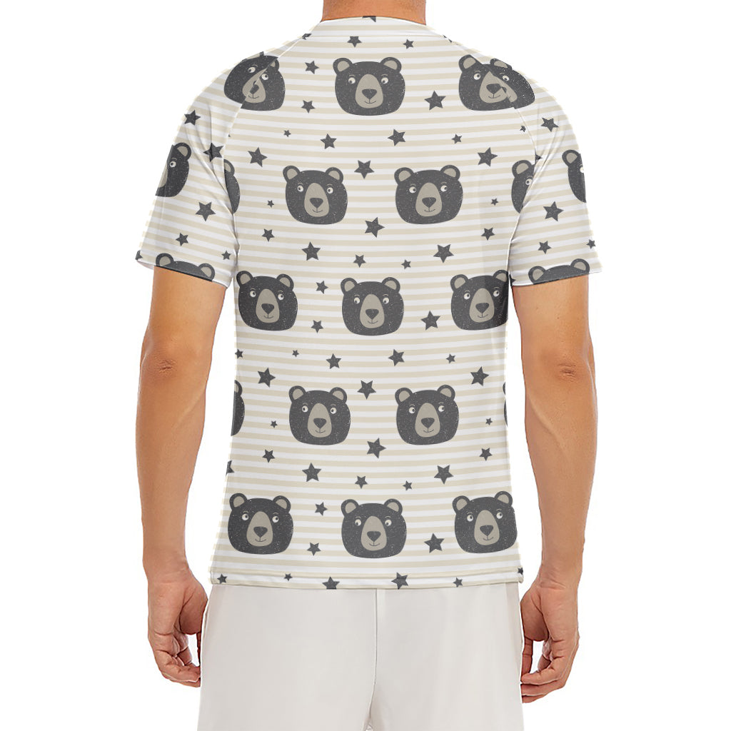 Cute Black Bear Pattern Print Men's Short Sleeve Rash Guard
