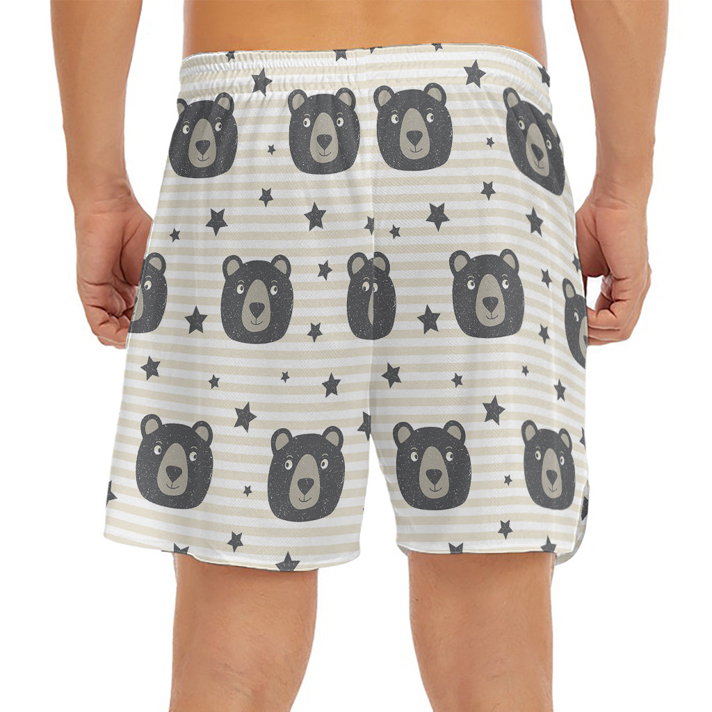 Cute Black Bear Pattern Print Men's Split Running Shorts