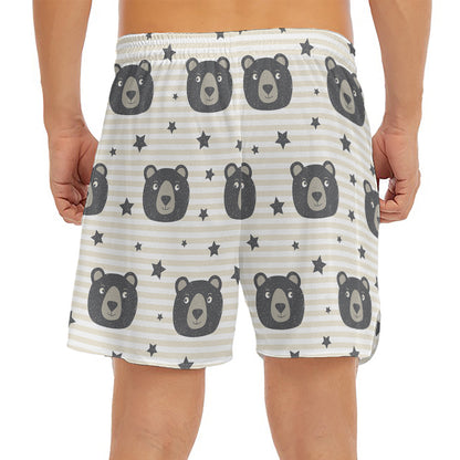 Cute Black Bear Pattern Print Men's Split Running Shorts