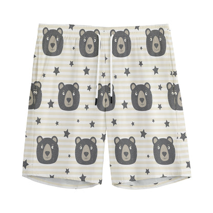 Cute Black Bear Pattern Print Men's Sports Shorts