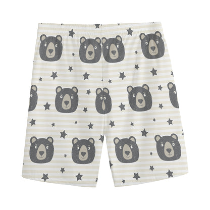 Cute Black Bear Pattern Print Men's Sports Shorts