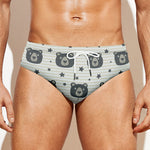 Cute Black Bear Pattern Print Men's Swim Briefs