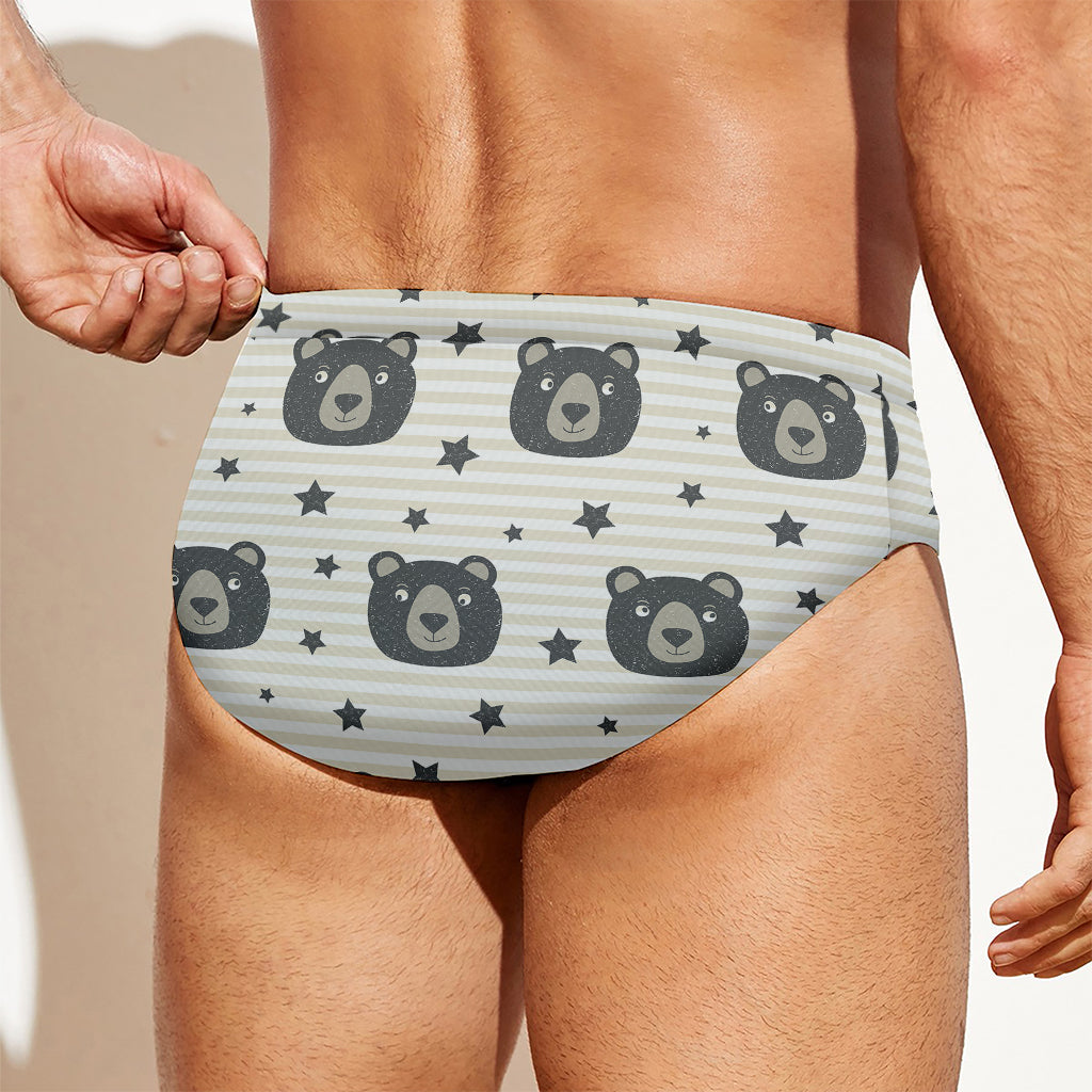 Cute Black Bear Pattern Print Men's Swim Briefs