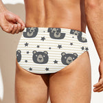 Cute Black Bear Pattern Print Men's Swim Briefs