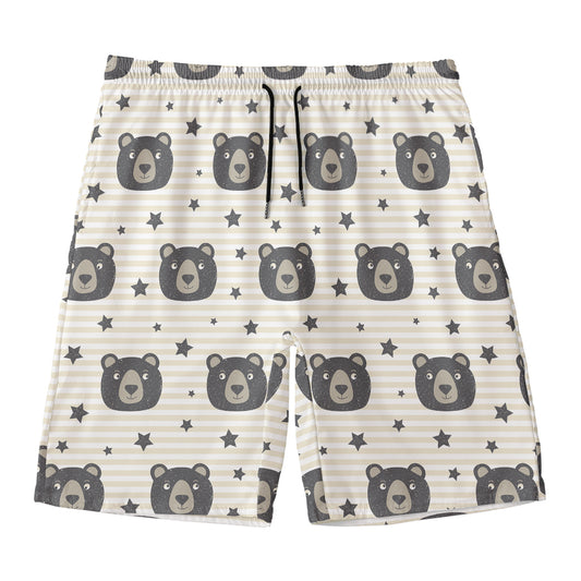 Cute Black Bear Pattern Print Men's Swim Trunks