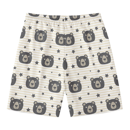 Cute Black Bear Pattern Print Men's Swim Trunks