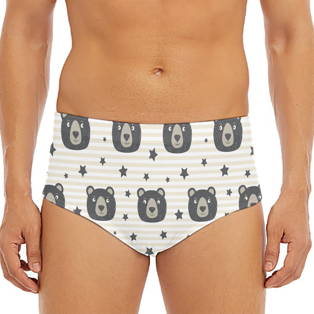 Cute Black Bear Pattern Print Men's Triangle Swim Briefs
