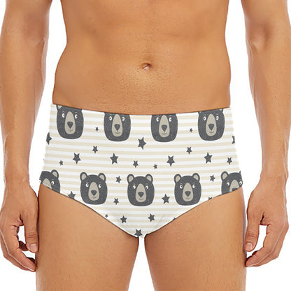 Cute Black Bear Pattern Print Men's Triangle Swim Briefs