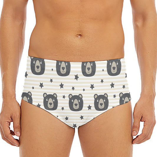 Cute Black Bear Pattern Print Men's Triangle Swim Briefs