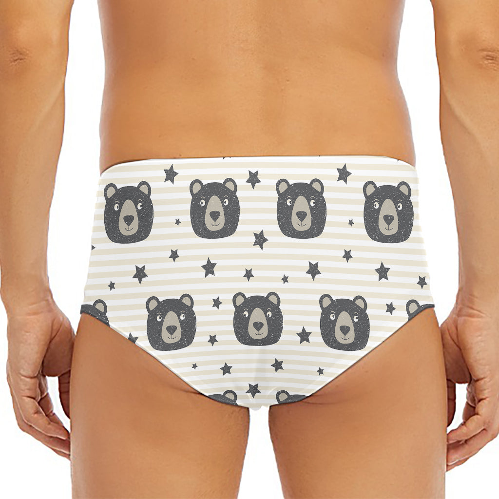 Cute Black Bear Pattern Print Men's Triangle Swim Briefs