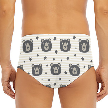 Cute Black Bear Pattern Print Men's Triangle Swim Briefs