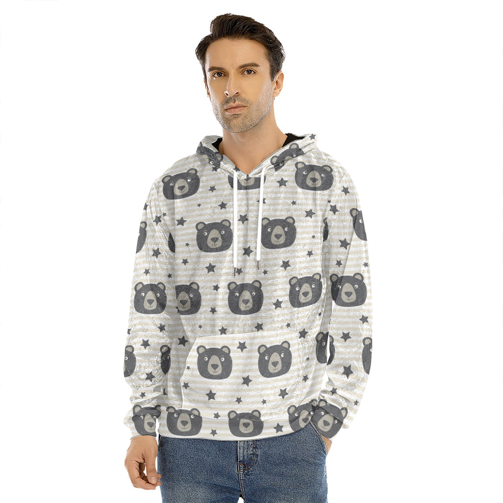 Cute Black Bear Pattern Print Men's Velvet Pullover Hoodie