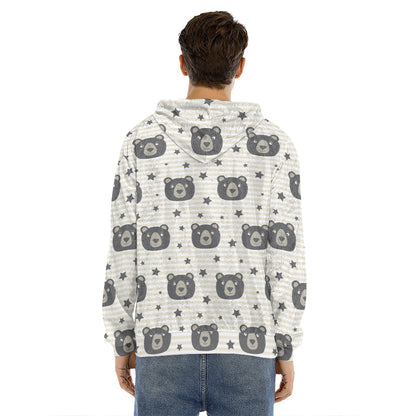 Cute Black Bear Pattern Print Men's Velvet Pullover Hoodie