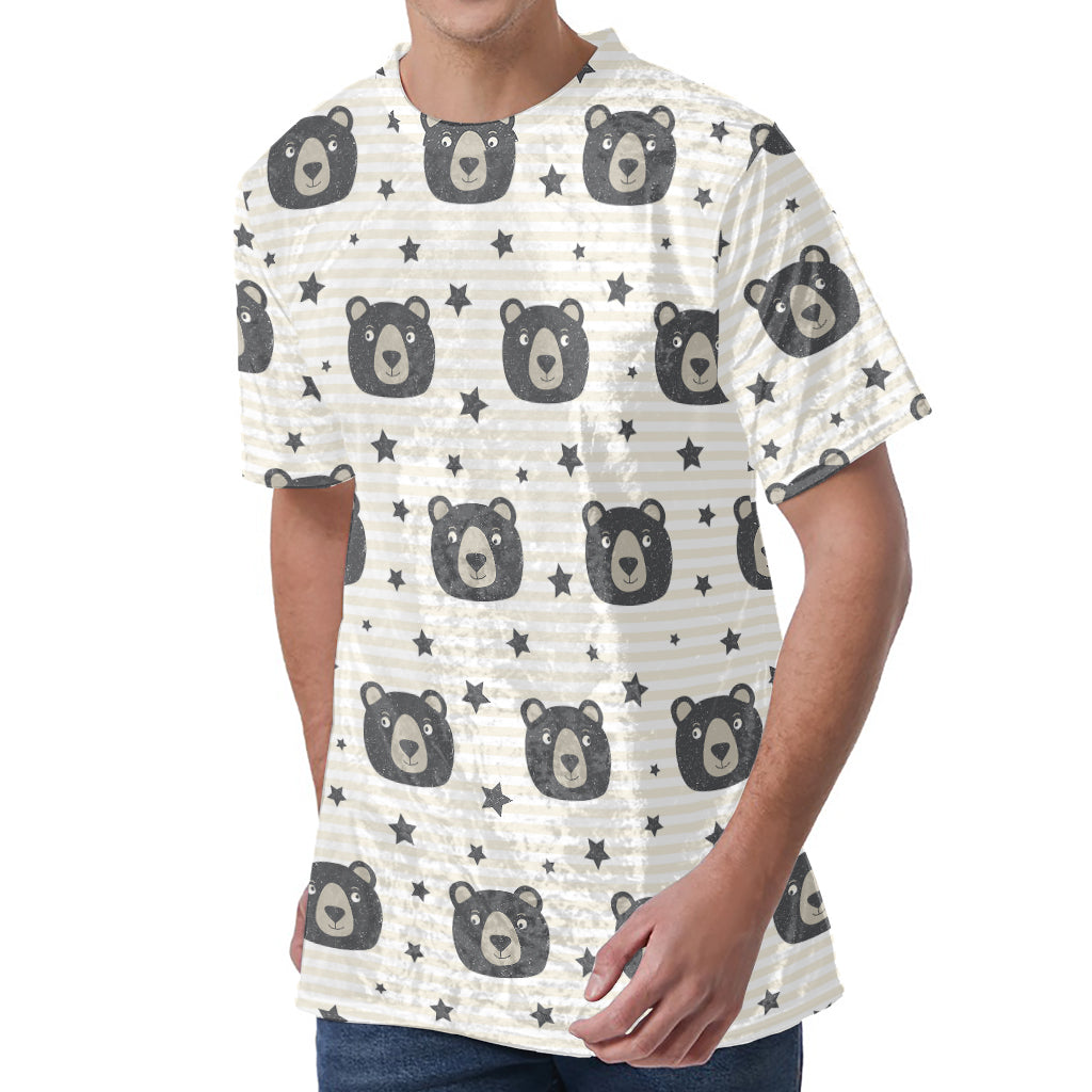 Cute Black Bear Pattern Print Men's Velvet T-Shirt