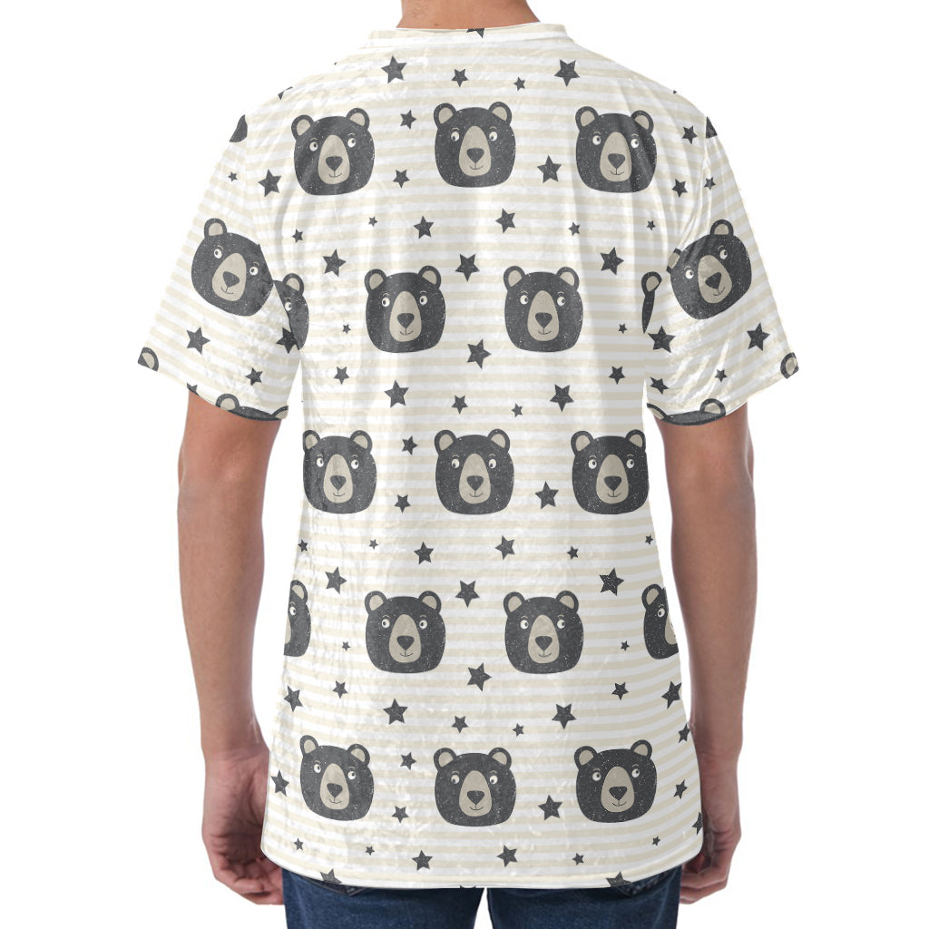 Cute Black Bear Pattern Print Men's Velvet T-Shirt