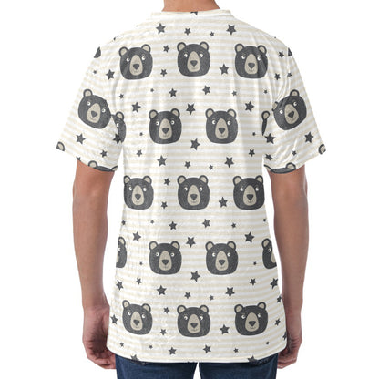 Cute Black Bear Pattern Print Men's Velvet T-Shirt