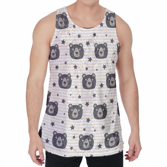 Cute Black Bear Pattern Print Men's Velvet Tank Top