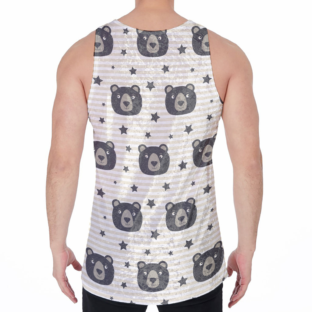 Cute Black Bear Pattern Print Men's Velvet Tank Top