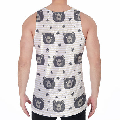 Cute Black Bear Pattern Print Men's Velvet Tank Top