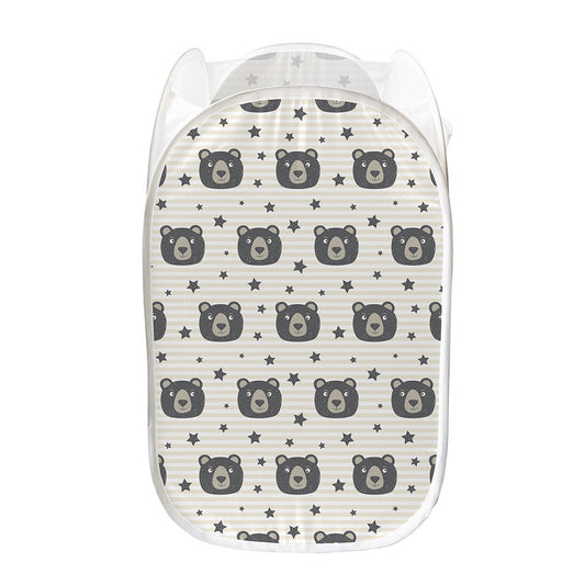 Cute Black Bear Pattern Print Mesh Laundry Hamper