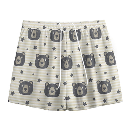 Cute Black Bear Pattern Print Mesh Shorts