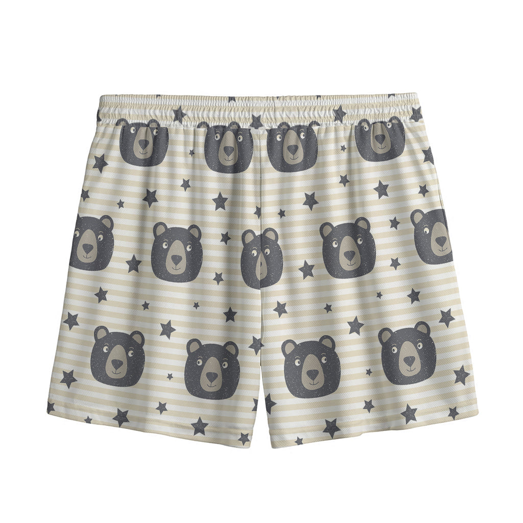 Cute Black Bear Pattern Print Mesh Shorts