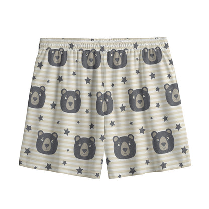 Cute Black Bear Pattern Print Mesh Shorts