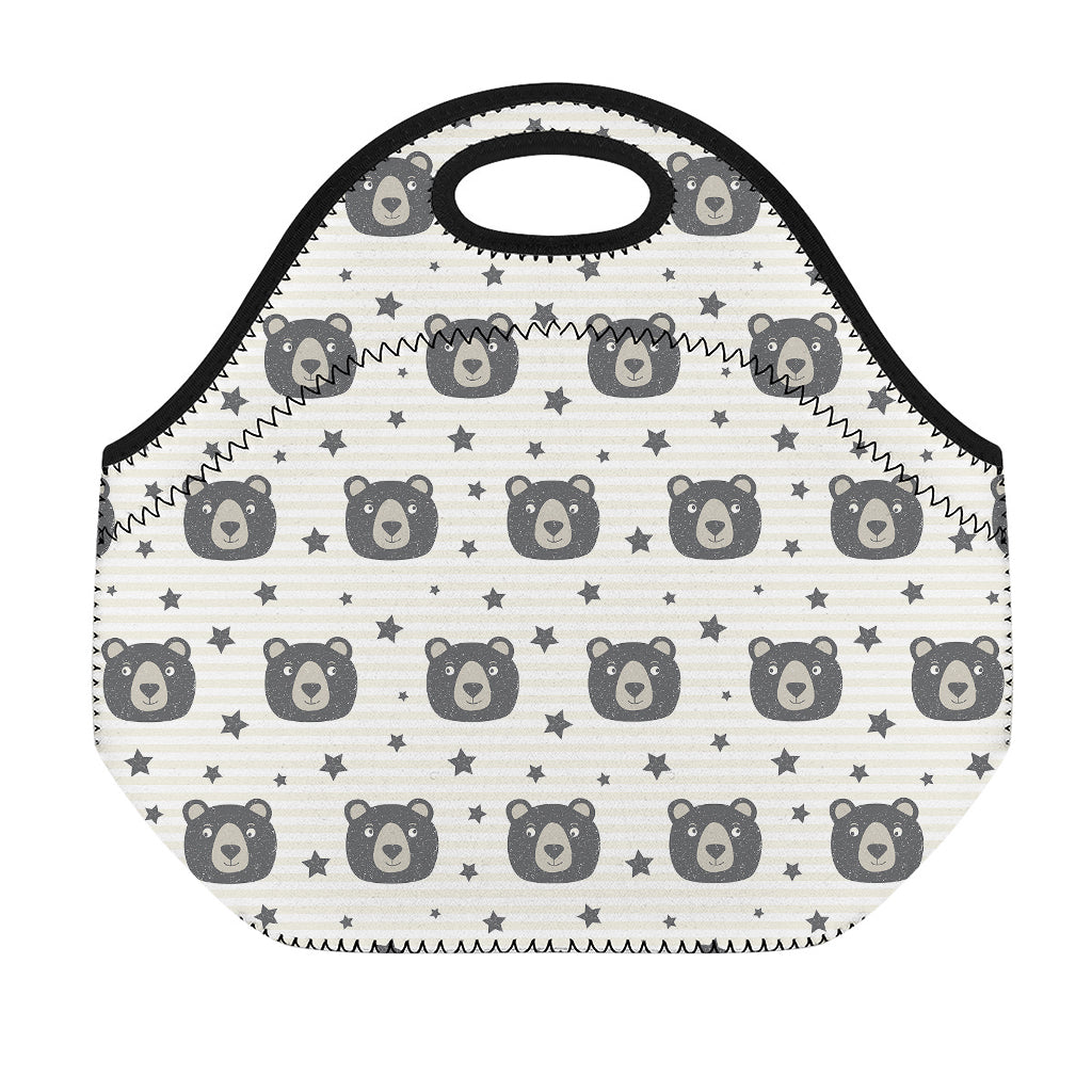 Cute Black Bear Pattern Print Neoprene Lunch Bag
