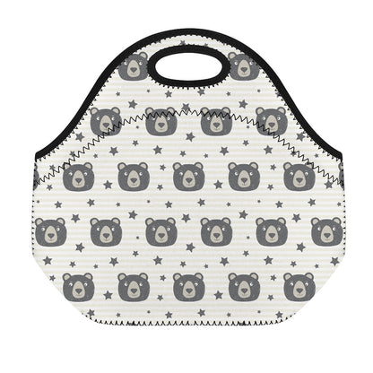 Cute Black Bear Pattern Print Neoprene Lunch Bag