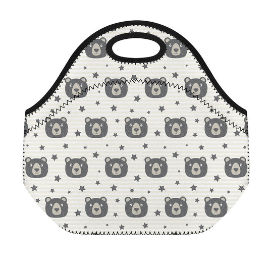 Cute Black Bear Pattern Print Neoprene Lunch Bag