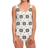 Cute Black Bear Pattern Print One Piece Swimsuit