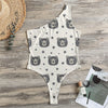 Cute Black Bear Pattern Print One Shoulder Bodysuit