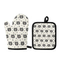 Cute Black Bear Pattern Print Oven Mitt And Pot Holder Set
