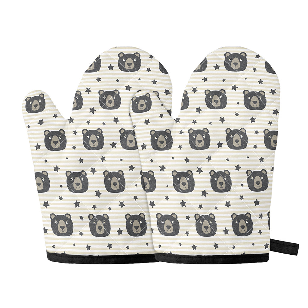 Cute Black Bear Pattern Print Oven Mitts