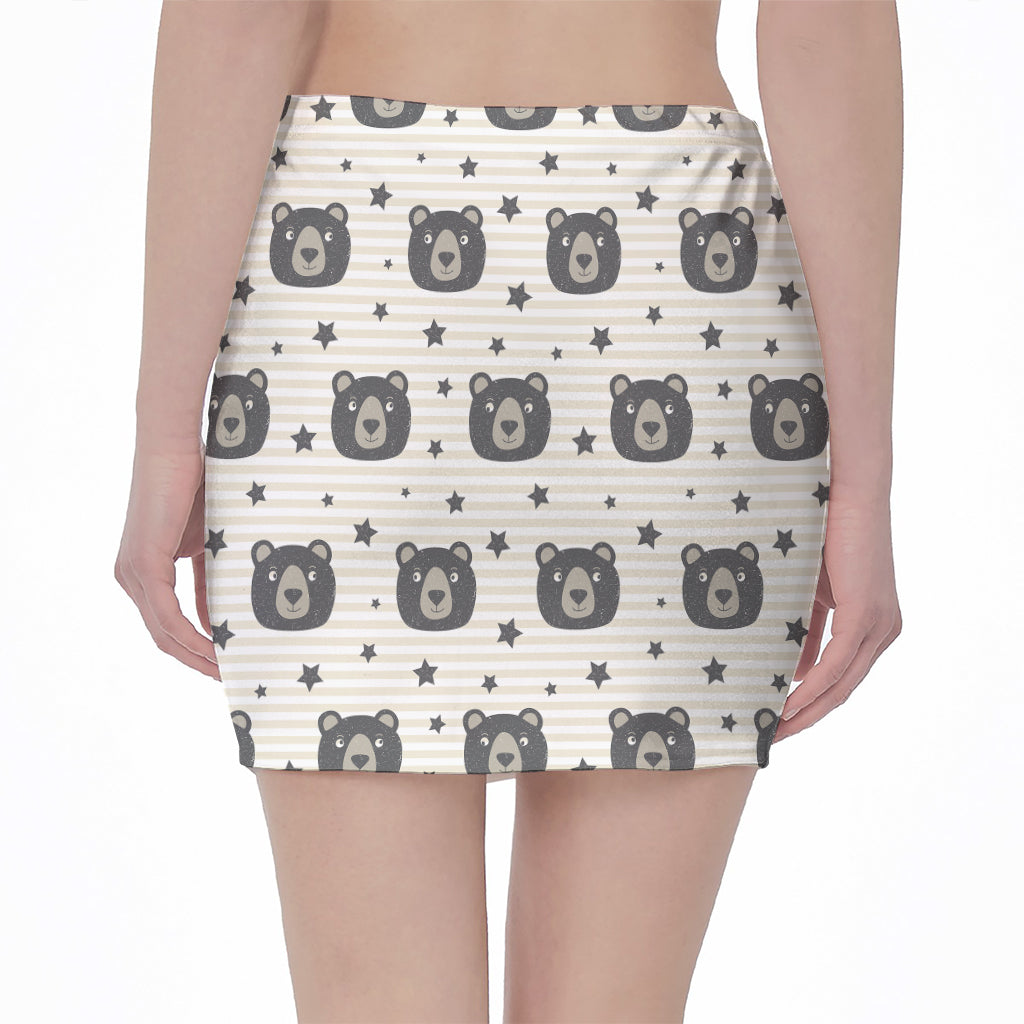 Cute Black Bear Pattern Print Pencil Mini Skirt