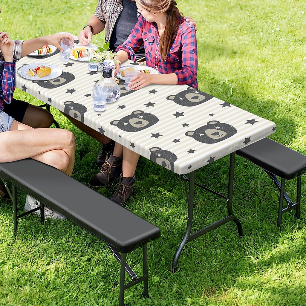 Cute Black Bear Pattern Print Picnic Table Cover