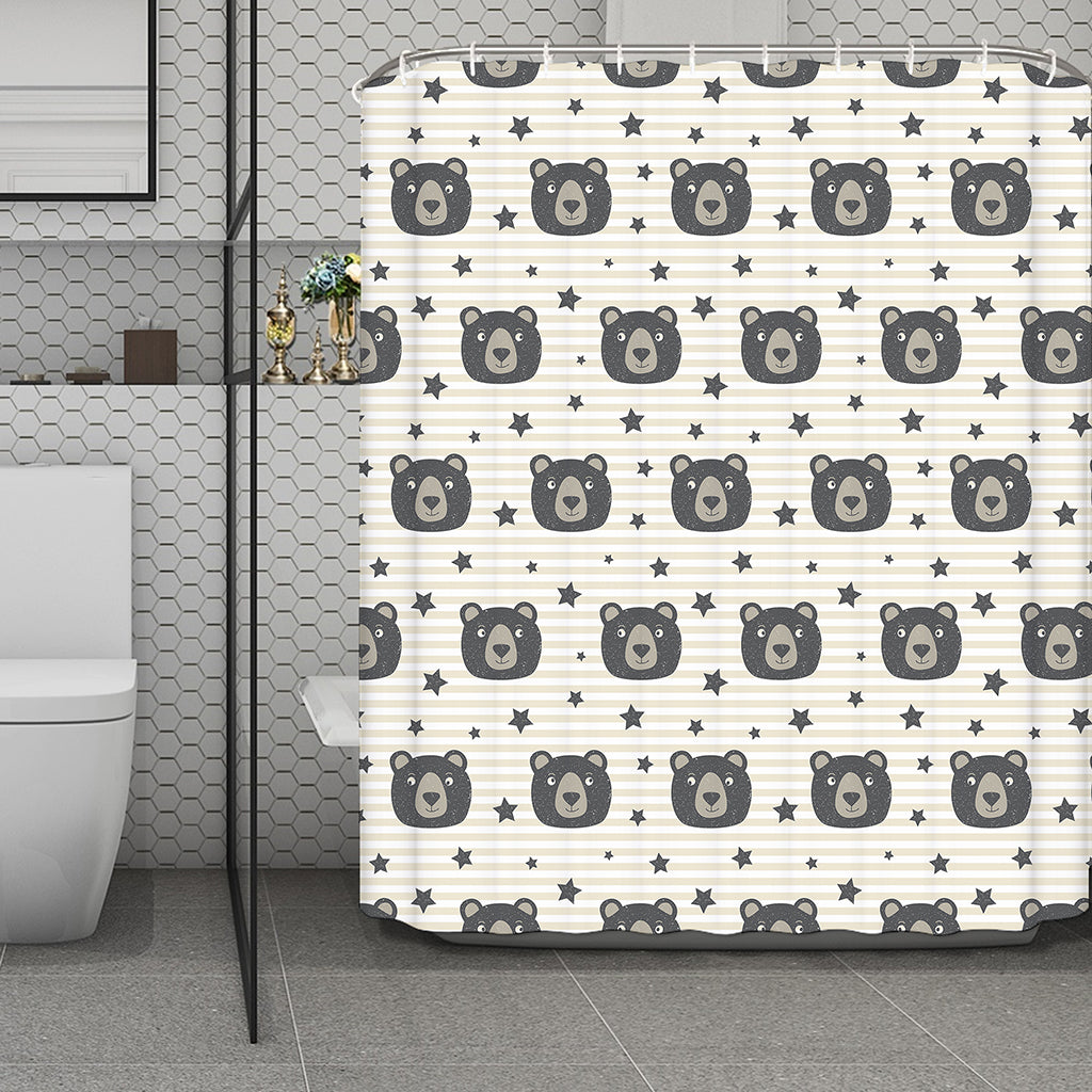 Cute Black Bear Pattern Print Polyester Shower Curtain