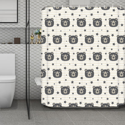 Cute Black Bear Pattern Print Polyester Shower Curtain