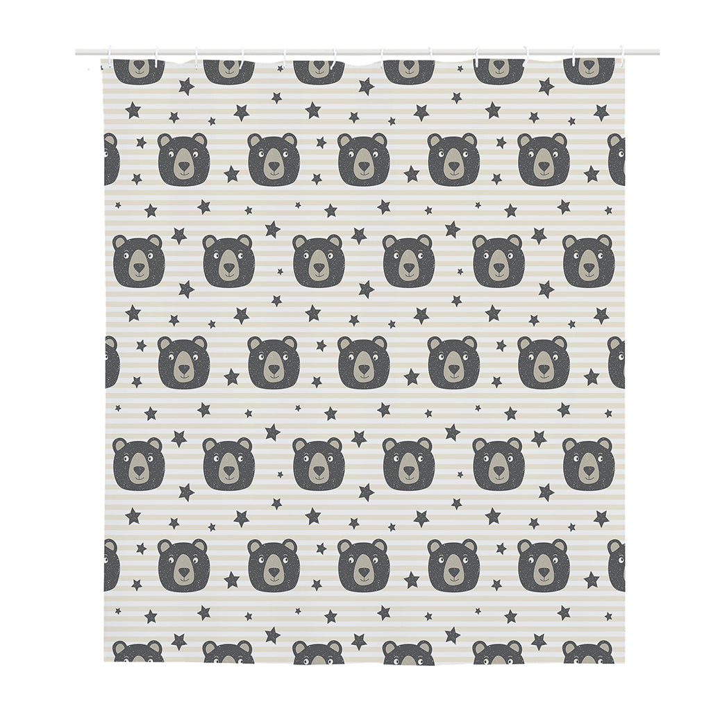 Cute Black Bear Pattern Print Polyester Shower Curtain