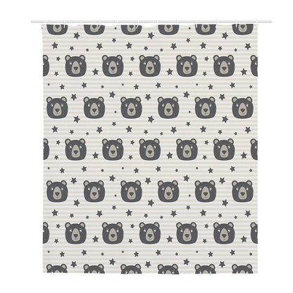Cute Black Bear Pattern Print Polyester Shower Curtain