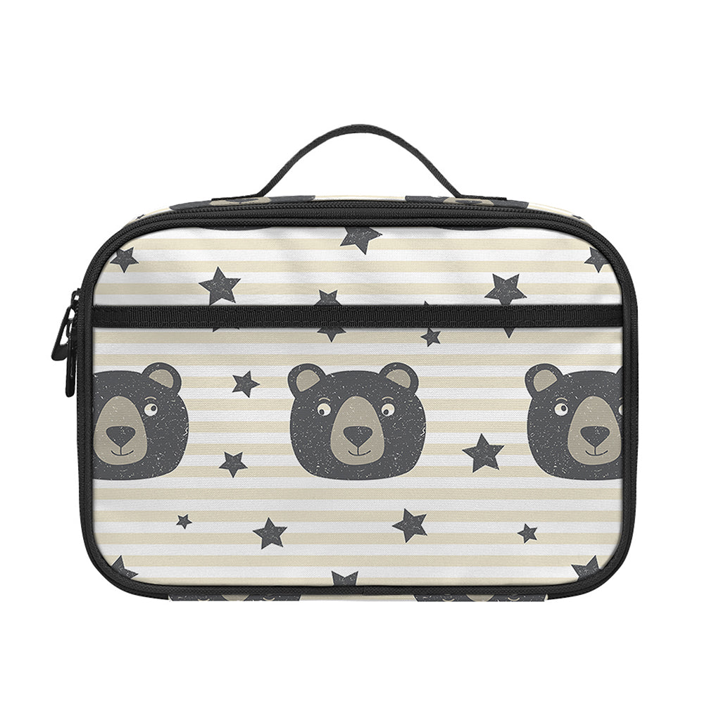 Cute Black Bear Pattern Print Portable Lunch Bag