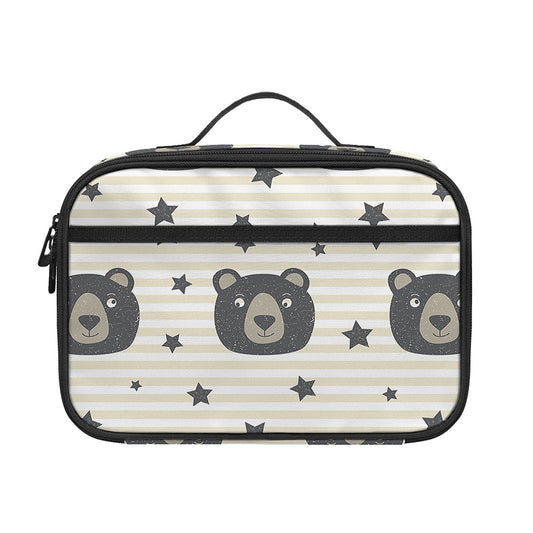 Cute Black Bear Pattern Print Portable Lunch Bag