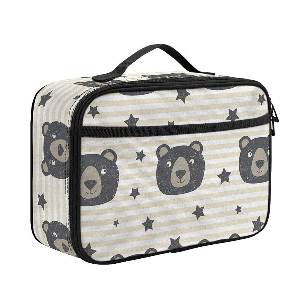 Cute Black Bear Pattern Print Portable Lunch Bag