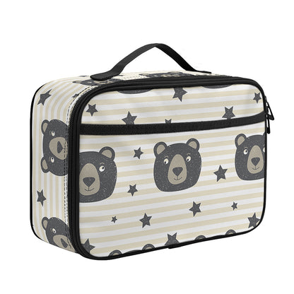 Cute Black Bear Pattern Print Portable Lunch Bag