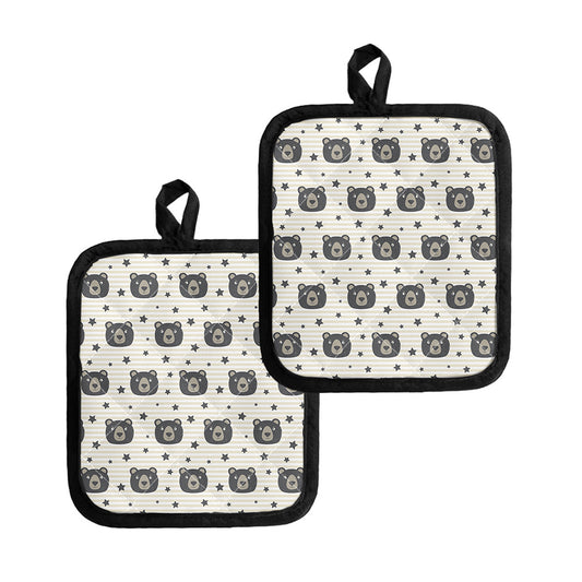 Cute Black Bear Pattern Print Pot Holders